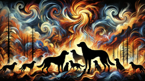 A vibrant dog park bathed in sunlight features abundant greenery with mature trees, offering ample shade for leisurely outdoor activities. In the distance is a well-equipped playground that presents an additional activity area. An inviting picnic table spreads out nearby, ideal for enjoying meals al fresco or taking relaxing breaks from play. A neatly-placed trash bin aids in maintaining the park's cleanliness for everyone's enjoyment. Dominating the scene is a generously wide dirt path gracefully curving through the expanse of grass, promising exploratory walks and lively fetch games.